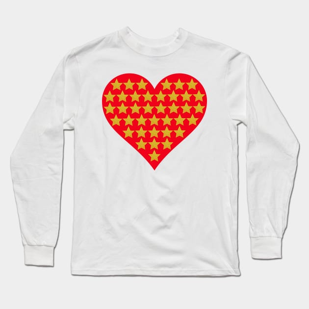 Little gold stars in red heart. Long Sleeve T-Shirt by Nano-none